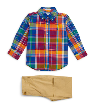 Shop Ralph Lauren Plaid Shirt And Trousers Set (3-24 Months) In Multi