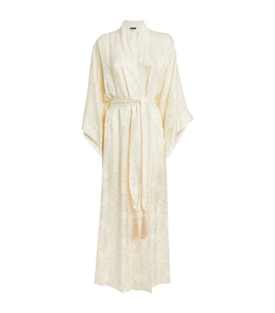 Shop Natori Silk-blend Jacquard Ines Robe In White