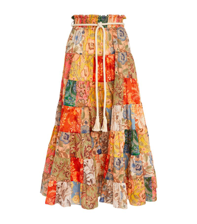 Shop Zimmermann Patchwork Junie Midi Skirt In Multi