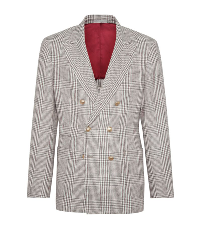 Shop Brunello Cucinelli Linen-blend Prince Of Wales Check Blazer In Brown