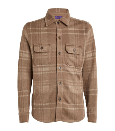 Shop Ralph Lauren Purple Label Cashmere Silk Plaid Heavyweight Overshirt In Brown