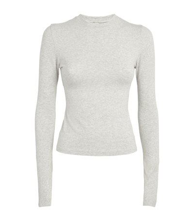 Shop Skims Cotton-blend Long-sleeve T-shirt In Grey