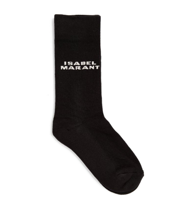 Shop Isabel Marant Cotton-blend Logo Socks In Black