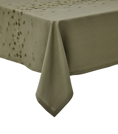 Shop Alexandre Turpault Linen Embroidered Tablecloth (170cm X 320cm) In Green