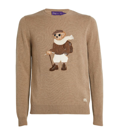 Shop Ralph Lauren Purple Label Cashmere Polo Bear Sweater In Beige