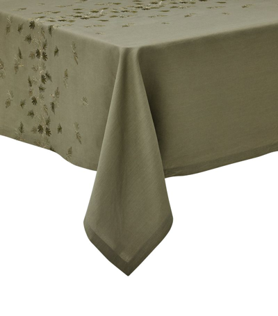Shop Alexandre Turpault Linen Embroidered Tablecloth (170cm X 250cm) In Green