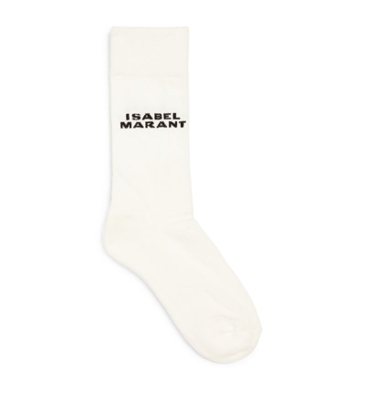 Shop Isabel Marant Cotton-blend Logo Socks In White