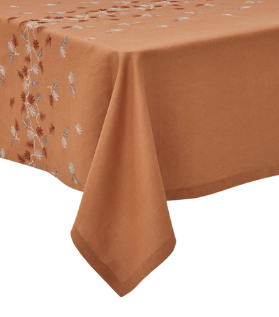 Shop Alexandre Turpault Linen Embroidered Tablecloth (170cm X 320cm) In Brown