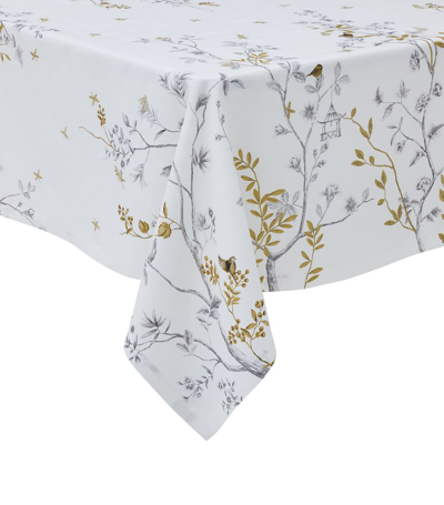 Shop Alexandre Turpault Linen Botanical Tablecloth (170cm X 380cm) In White