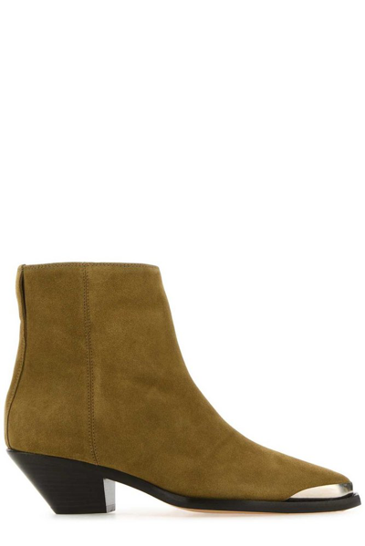Shop Isabel Marant Pointed Toe Zipped Ankle Boots In Beige