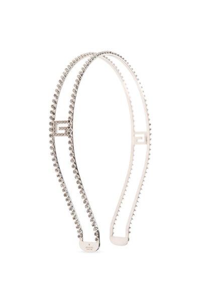 Shop Gucci Embellished Square G Hairband In Silver