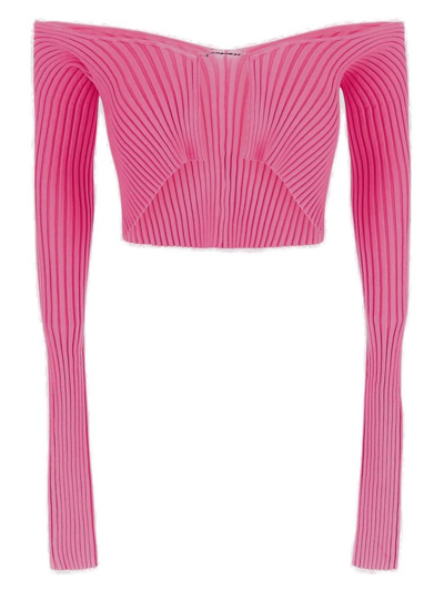 Shop Jacquemus Logo Plaque Cropped Long In Pink