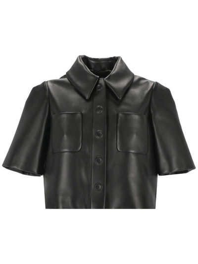 Shop Loewe Leather Cropped Shirt In Black