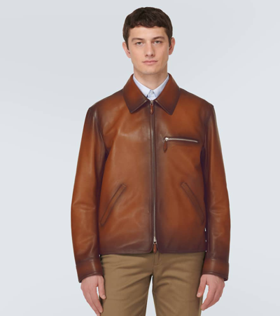 Shop Berluti Patina 1 Jour Leather Blouson Jacket In Brown