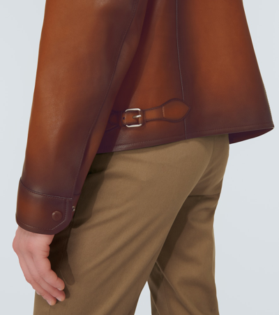 Shop Berluti Patina 1 Jour Leather Blouson Jacket In Brown