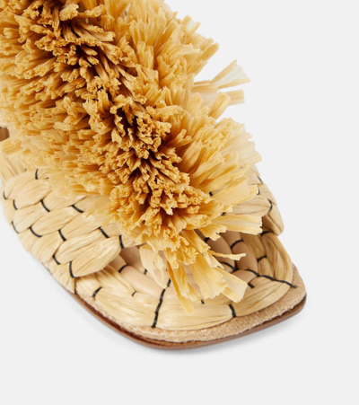 Dries Van Noten Raffia Fringe Dual-band Slide Sandals In Beige