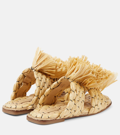 Shop Dries Van Noten Raffia Espadrille Slides In Beige