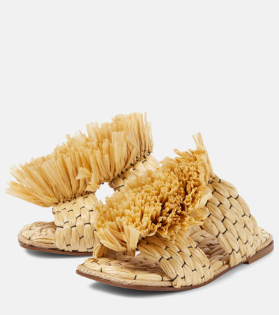 Shop Dries Van Noten Raffia Espadrille Slides In Beige