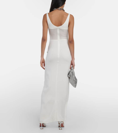 Christopher Esber Fusion Fold Knit-detailed Ruched-crepe Maxi Dress In White