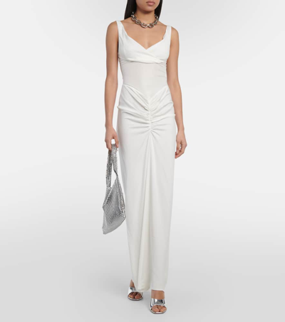 Christopher Esber Fusion Fold Knit-detailed Ruched-crepe Maxi Dress In White