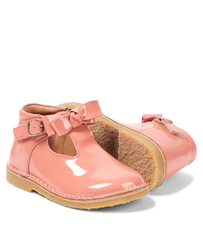 Shop Petit Nord T-bar Bow Patent Leather Loafers In Orange