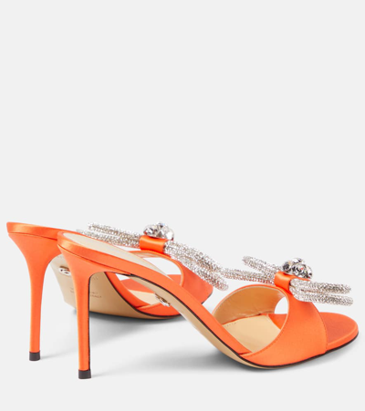 Shop Mach & Mach Double Bow Embellished Satin Mules In Orange