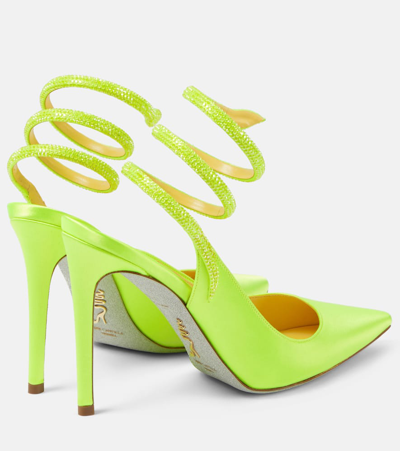 Shop René Caovilla Cleo Crystal-embellished Satin Pumps In Yellow