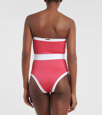 Shop Alexandra Miro Whitney Belted Bandeau Swimsuit In Pink