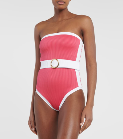 Shop Alexandra Miro Whitney Belted Bandeau Swimsuit In Pink