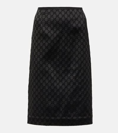 Shop Gucci Gg Silk Duchesse Midi Skirt In Black