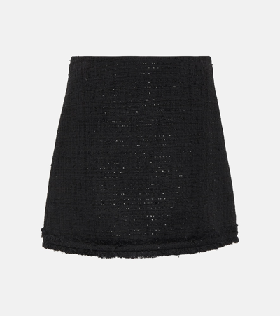 Shop Versace Embellished Tweed Miniskirt In Black
