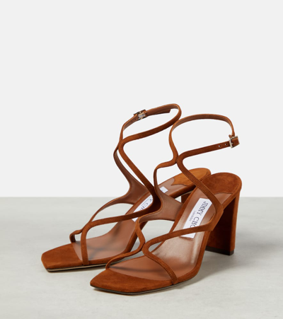 Shop Jimmy Choo Azie 85 Suede Sandals In Brown