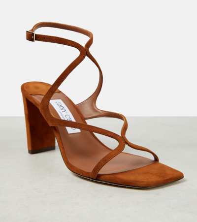 Shop Jimmy Choo Azie 85 Suede Sandals In Brown