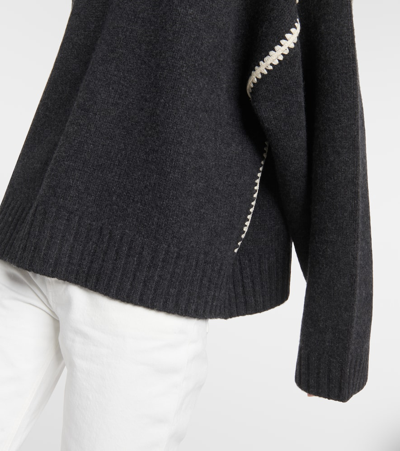 Shop Totême Embroidered Wool And Cashmere Sweater In Grey