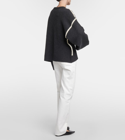 Totême Toteme Sweater With Contrast Embroideries In Grey