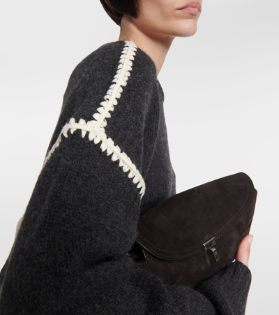 Shop Totême Embroidered Wool And Cashmere Sweater In Grey