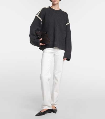 Shop Totême Embroidered Wool And Cashmere Sweater In Grey