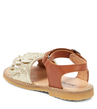 Petit Nord Ruffles Metallic Leather Sandals In Gold