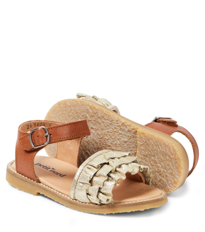 Petit Nord Ruffles Metallic Leather Sandals In Gold
