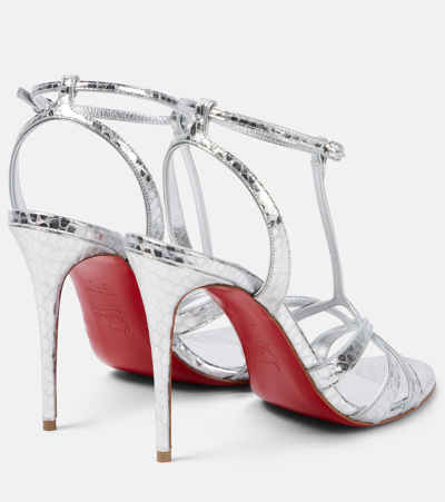 Christian Louboutin Tangueva Alta 100 Metallic Snake-effect Leather Sandals In Silver