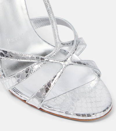 Christian Louboutin Tangueva Alta 100 Metallic Snake-effect Leather Sandals In Silver