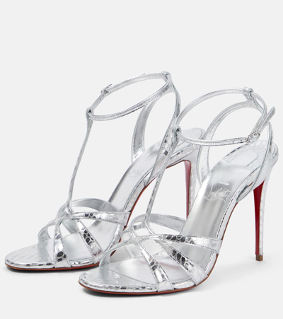 Christian Louboutin Tangueva Alta 100 Metallic Snake-effect Leather Sandals In Silver