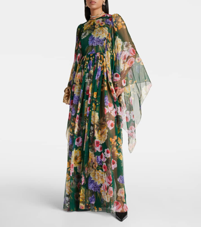 Shop Dolce & Gabbana Floral Silk Chiffon Gown In Multicoloured