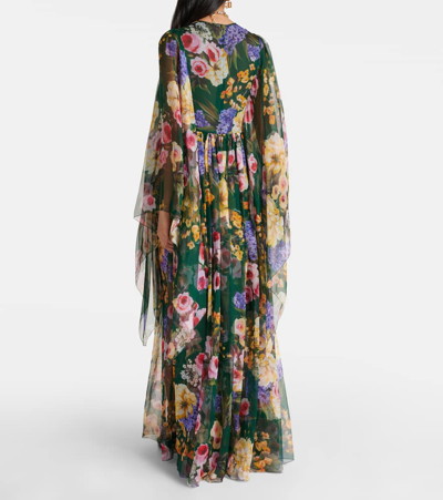 Shop Dolce & Gabbana Floral Silk Chiffon Gown In Multicoloured