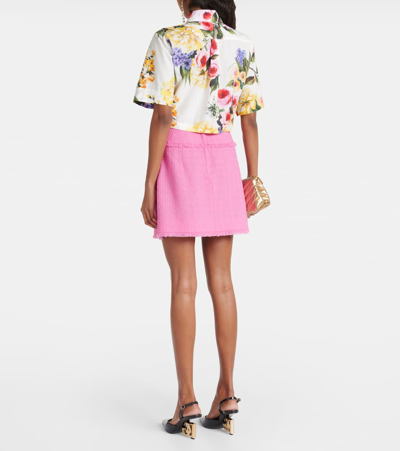 Dolce & Gabbana Floral Cropped Cotton Poplin Shirt In White
