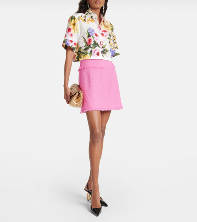 Dolce & Gabbana Floral Cropped Cotton Poplin Shirt In White