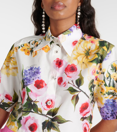 Dolce & Gabbana Floral Cropped Cotton Poplin Shirt In White