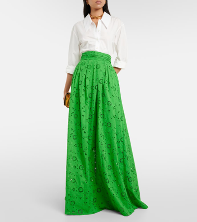 Shop Carolina Herrera Openwork Cotton Maxi Skirt In Green