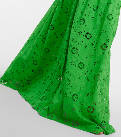 Shop Carolina Herrera Openwork Cotton Maxi Skirt In Green