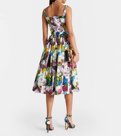 Shop Dolce & Gabbana Floral Cotton Midi Dress In Multicoloured